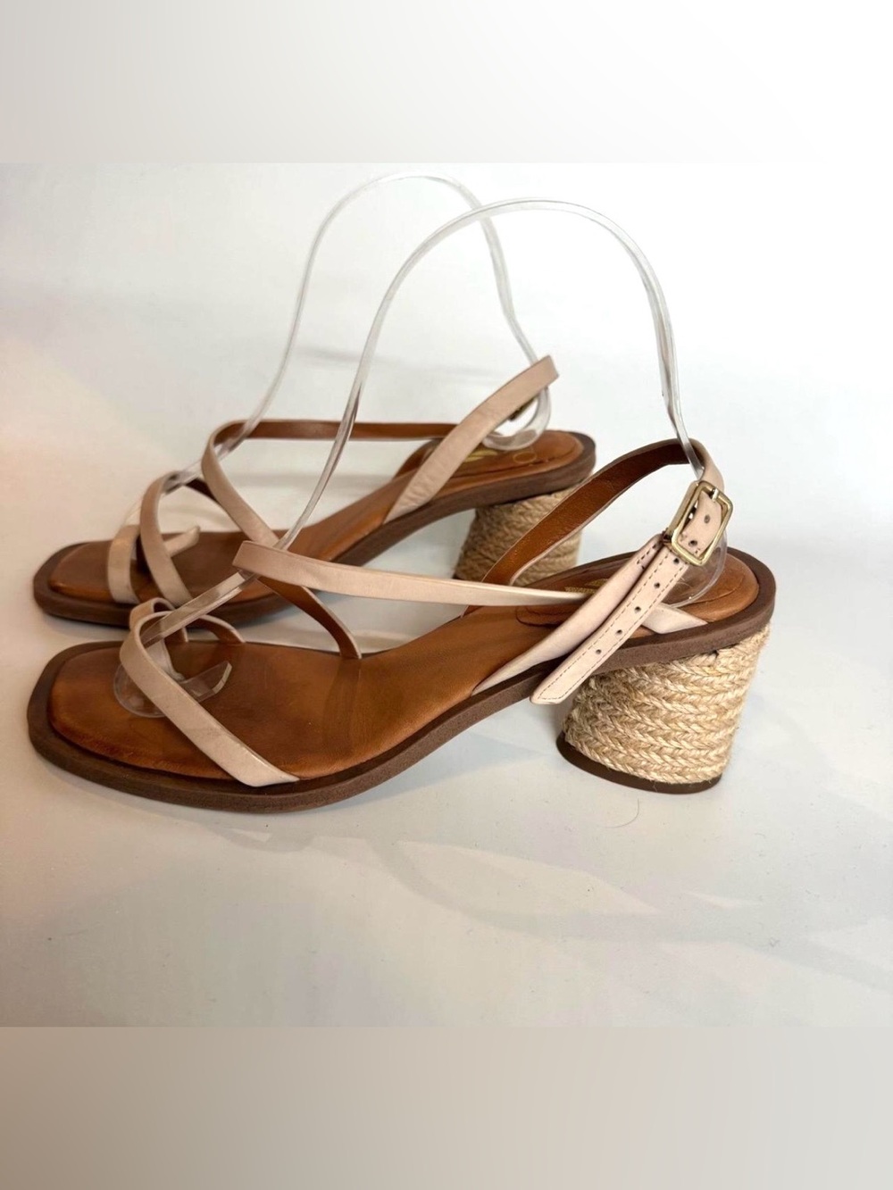 Franco Sarto Leather Women's Strappy Boho Block Heel Sandal - Cream Size 8 - Picture 5 of 6